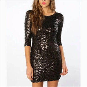 BB Dakota Little Black Sequin Bodycon Mini Dress Size XS